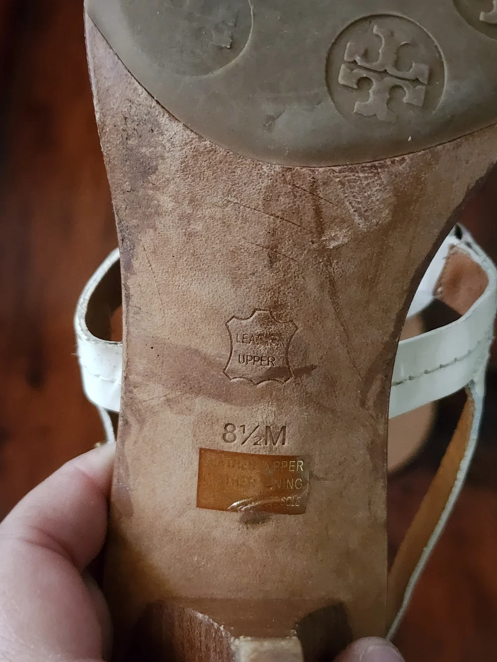 Tory Burch White Leather Double T Logo Wedge Sandals Size 8.5